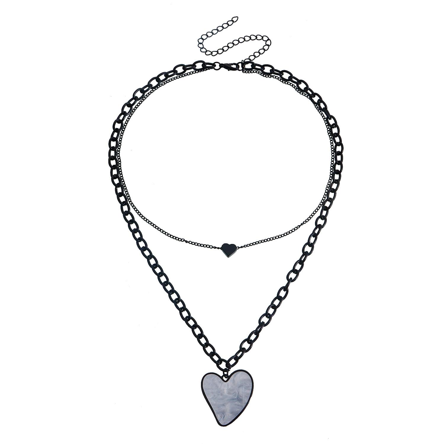 Tide cool swimming black chain imitation fritillary love necklace, double metal necklace