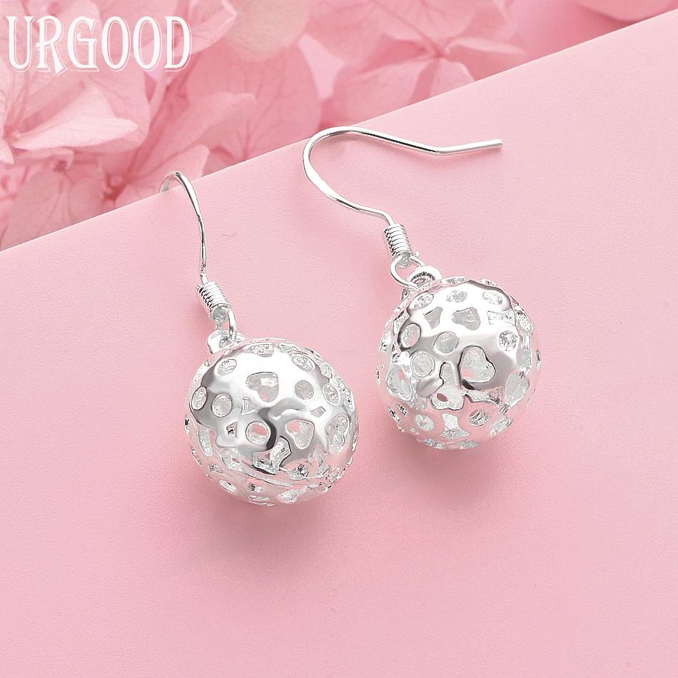 

925 Sterling Silver Patterned Ball Pierced Earrings Wedding Jewelry 1.30*1.30cm