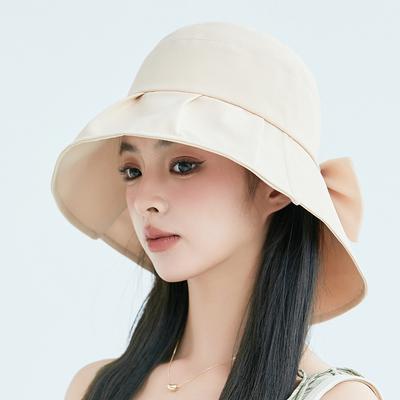 Wide Brim Summer Bucket Hat Woman Outdoor Travel Bow Fisherman Cap Ladies Casual Solid Sun Hat Female UPF Visor Hat