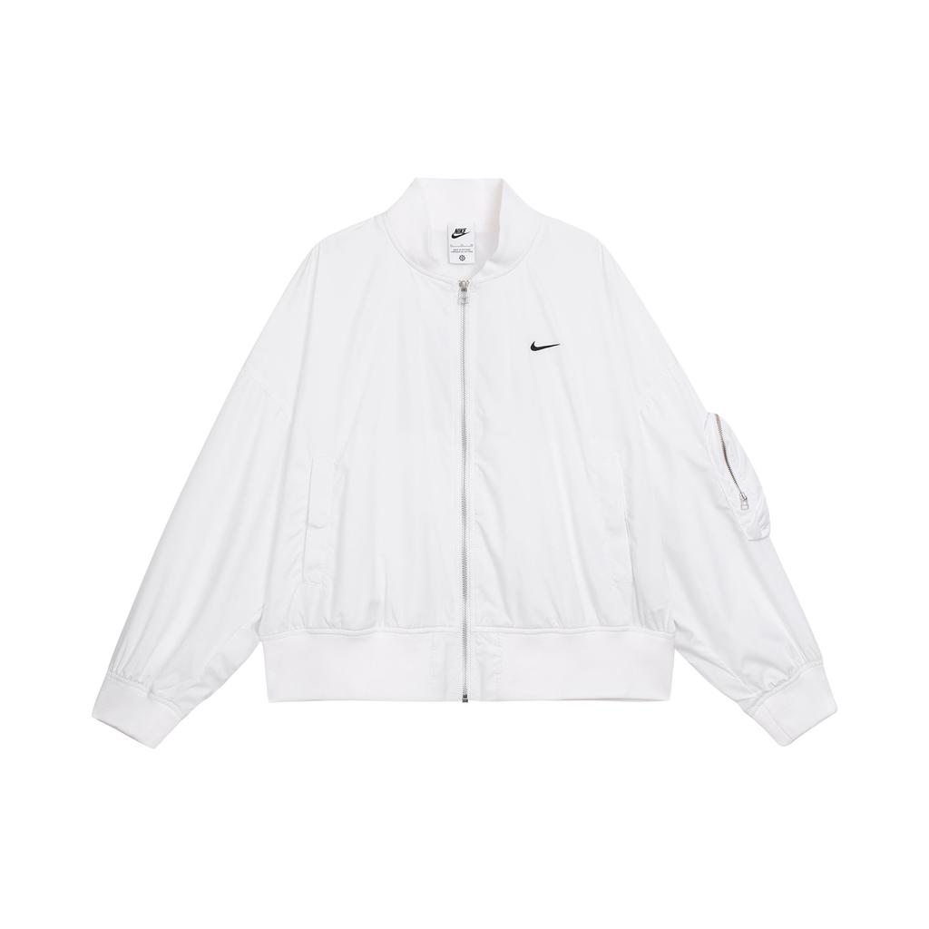 Nike Sportswear Essentials Solid Color Casual Baseball Collar Long Sleeve Jacket Women jackets White FN2840-100