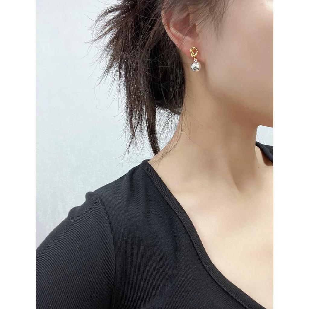 Gold-Plated Brass Knot Round Ball Earrings with 925 Silver