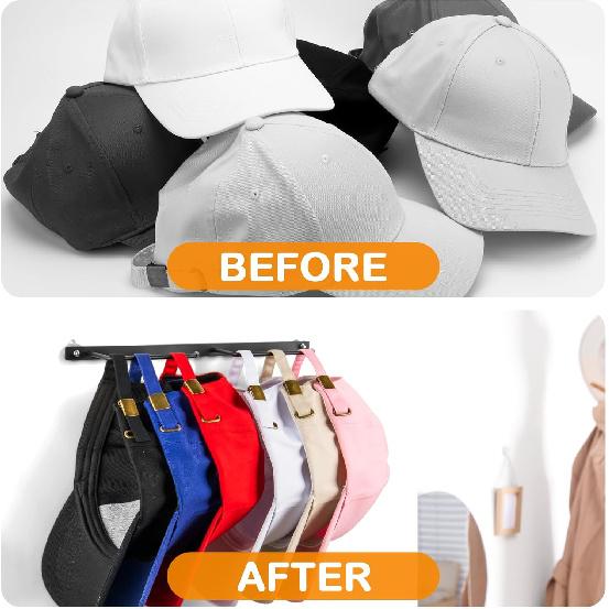 Hat Rack for Baseball Caps (2-Pack), Stainless Steel Hat Organizer for Baseball Caps, Multi-Purpose Hooks for Wall, Strong Adhesive/Wall Drilled