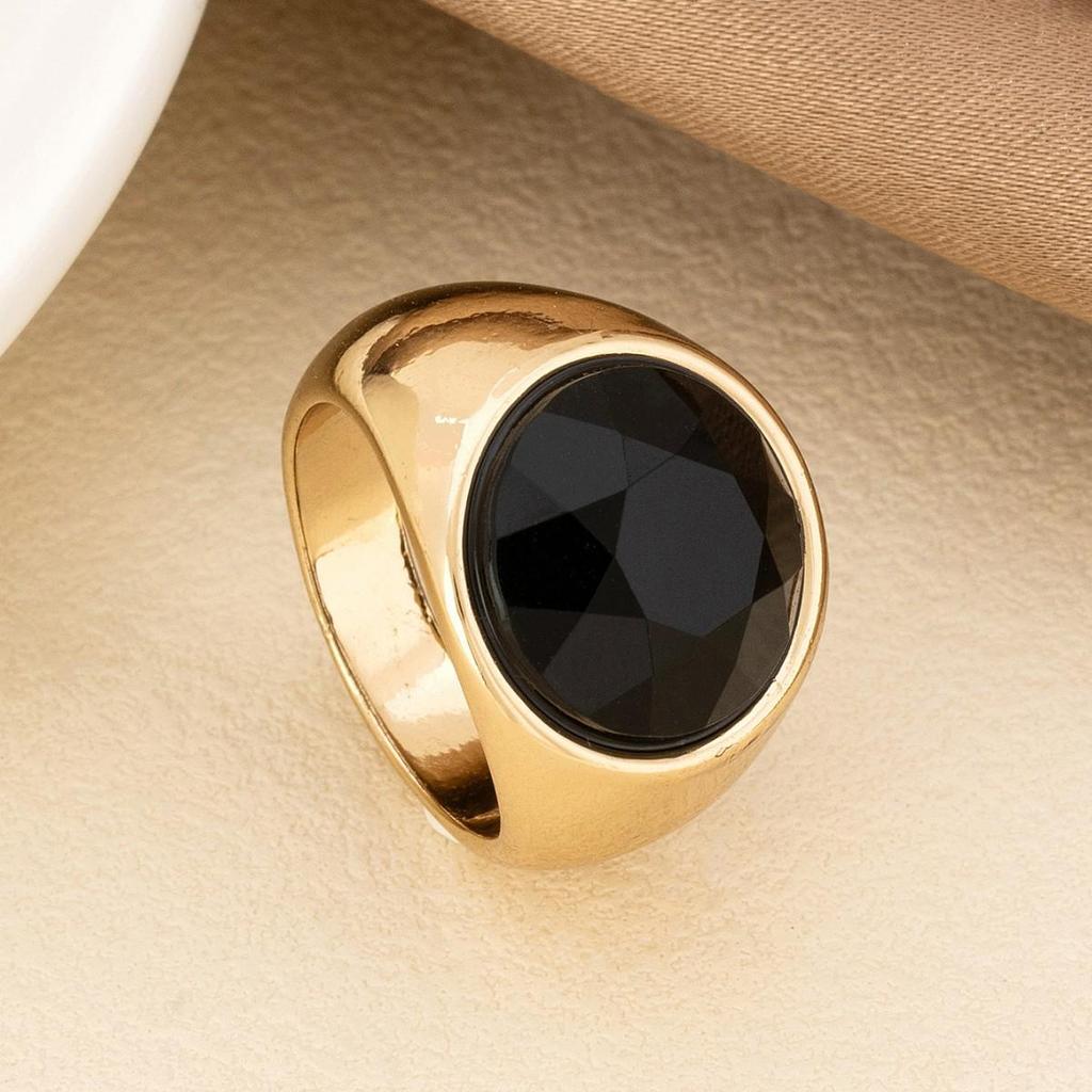 Unisex Klassischer Schwarzer Runder Edelsteinring – Europäische und Amerikanische Nischenmode