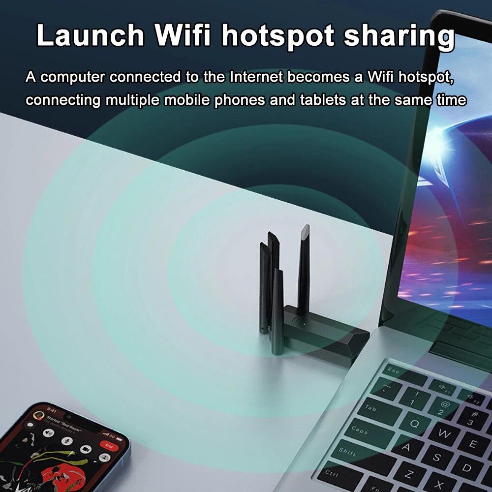 Scheda Di Rete USB WiFi Dual Band 2.4G/5G, 1200 Mbps, Con Doppia Antenna, Adattatore LAN Wireless Per PC Desktop