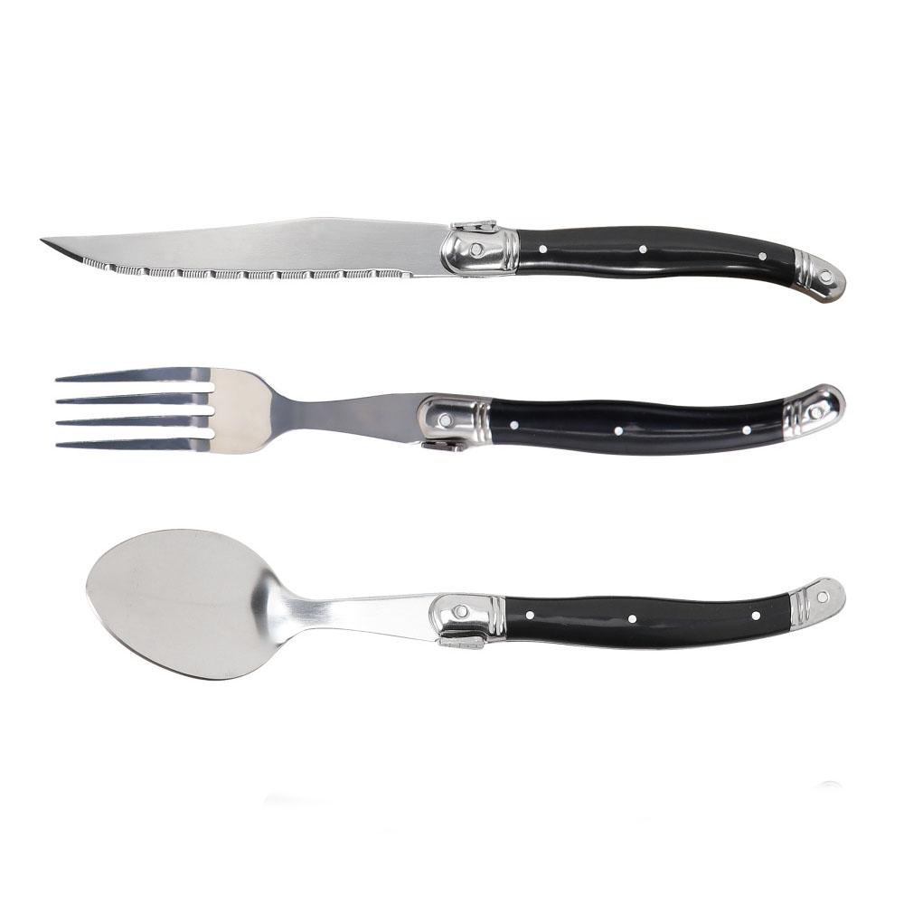 Jaswehome 3/4/5pcs Stainless Steak Knife Butter Knife Fork Soup Tea Spoon Ergonomic Black Flatware Western-Style Tableware Set