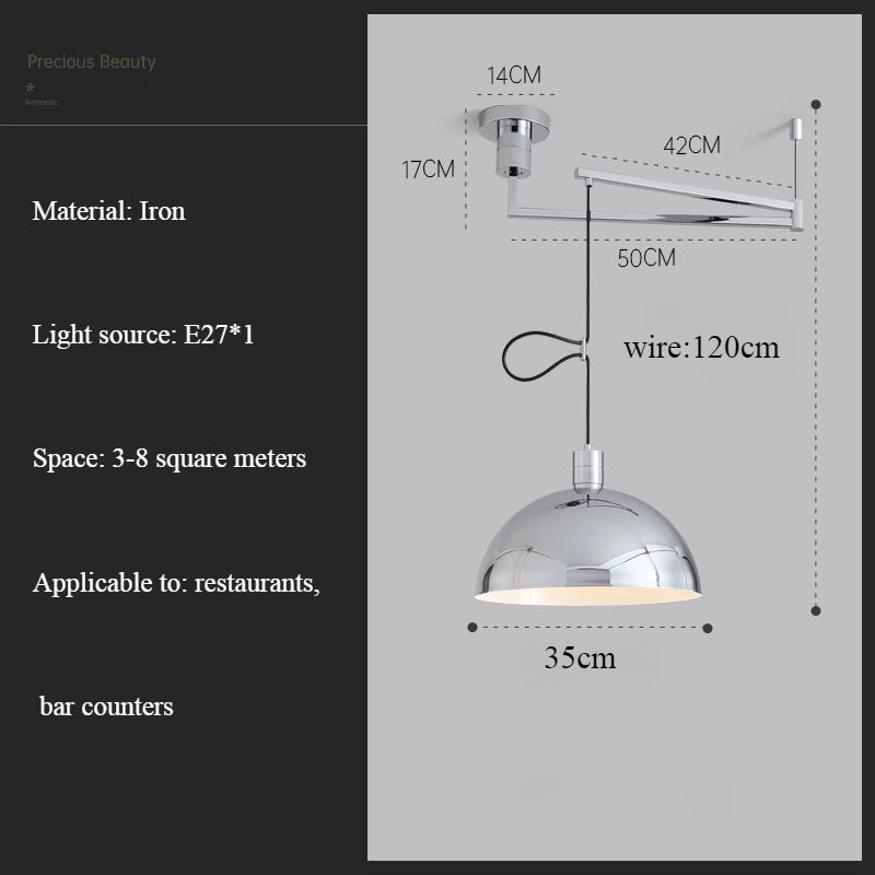 Bauhaus Restaurant Pendant Light with Adjustable Swing Arm Single Chandelier Nordic Modern Kitchen Board Iron Art LED Luster