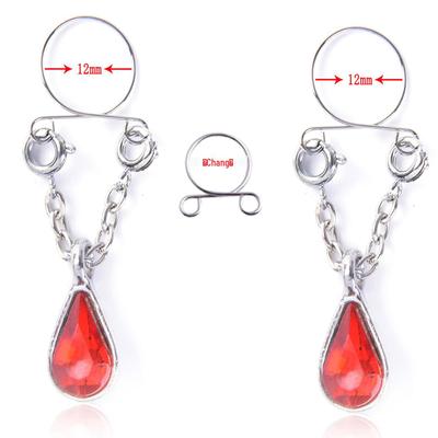 Adjustable Red Water Drop Fake Nipple Ring Jewelry – Holeless Piercing Design