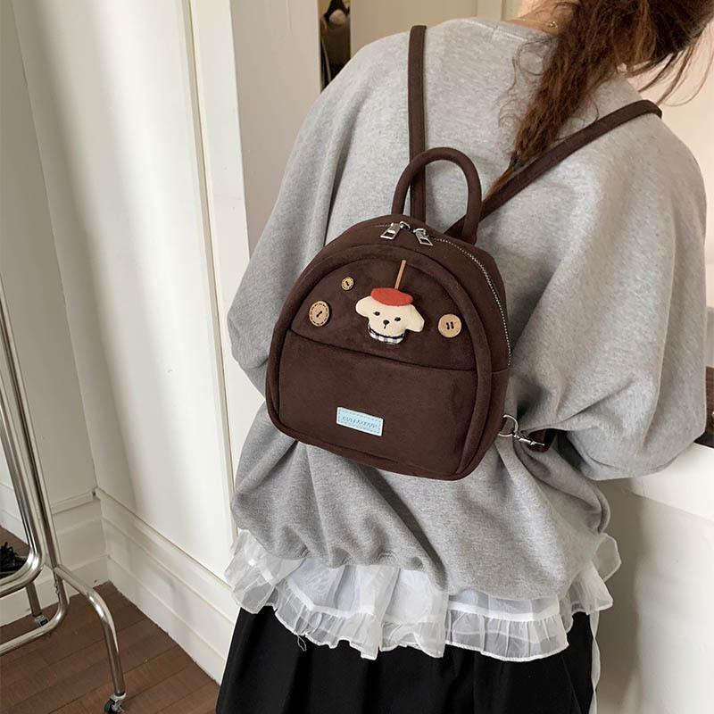 Retro Double Shoulder Small Bag Women's New Autumn and Winter College Style Cute Versatile Commuter Small Backpack