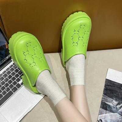 G Home Hole Shoes Spring and Summer New Letters Hollow Matte Carved Bag Head Big Head Thick-soled Slippers