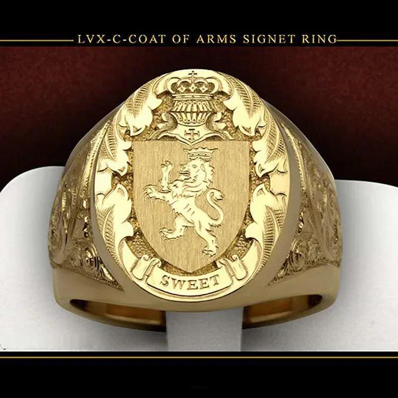 Anneaux Signets Sucrés Plaqués Or de Luxe avec Blason Gravé pour Hommes Femmes Hip Hop Fête de Danse Style Couronne Bijoux Cadeau