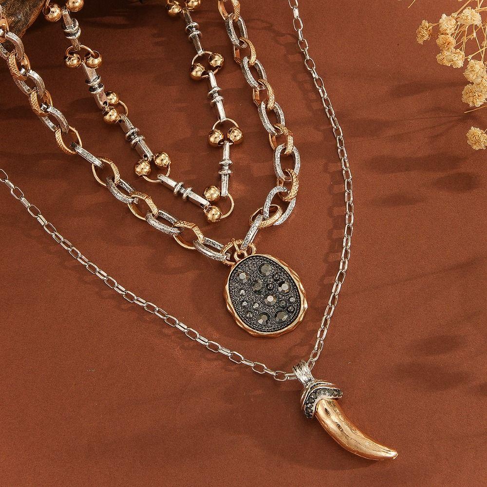 Exaggerated Ox Horn Pendant Necklace Earrings Irregular Sweater Chain Choker Clavicle Chain  Daily