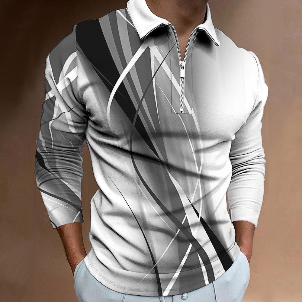 Men's Polo Shirt Printed Casual Zip T-shirt Personalised Digital Printing Tops Men's Autumn
