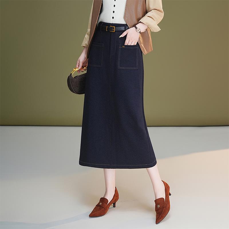 

Autumn Women s High Waist Denim Pencil Skirt - Slimming, Mid-Length, Elastic Bodycon Design M джинсовый синий