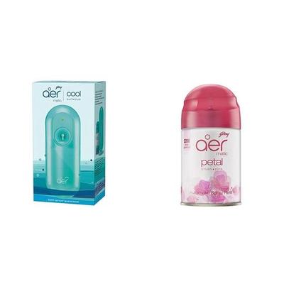Godrej aer matic, automatický osvěžovač vzduchu s flexibilním ovládáním - Cool Surf Blue (225 ml) a Godrej aer matic - Petal Crush Pink (225 ml)