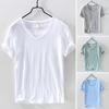 Summer Men Thin Breathable T-shirt V-neck Short Sleeve Solid Color Casual Basic Tees Casual Bottoms Pullover Tops
