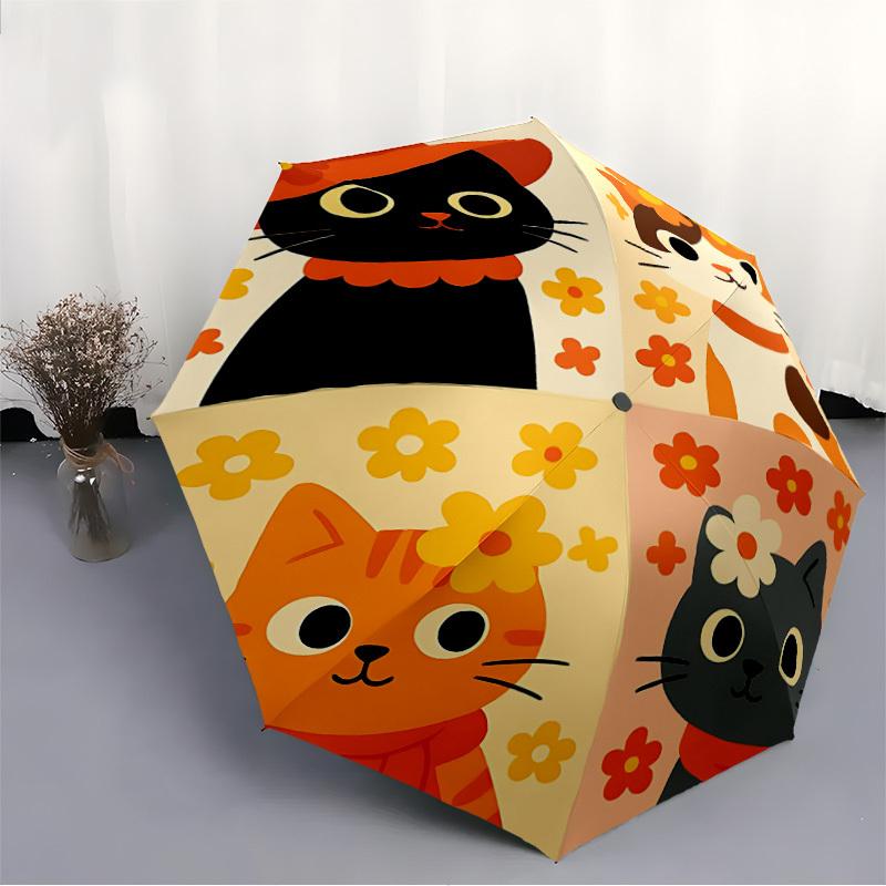 1pc Floral Cats Automatic Open/Close Umbrella Compact Folding Umbrella, All-Season Portable Umbrella for Women/Men F1124107
