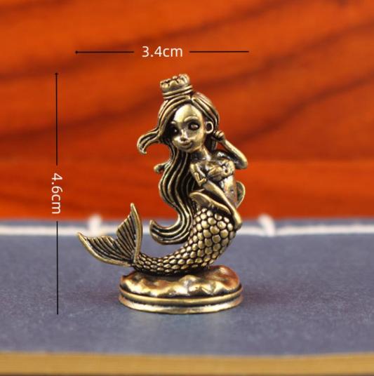 1 Pc Vintage Brass Mermaid Ornaments Ancient Fish Home And Office Desktop Ornaments Figurines Mini Desktop Crafts