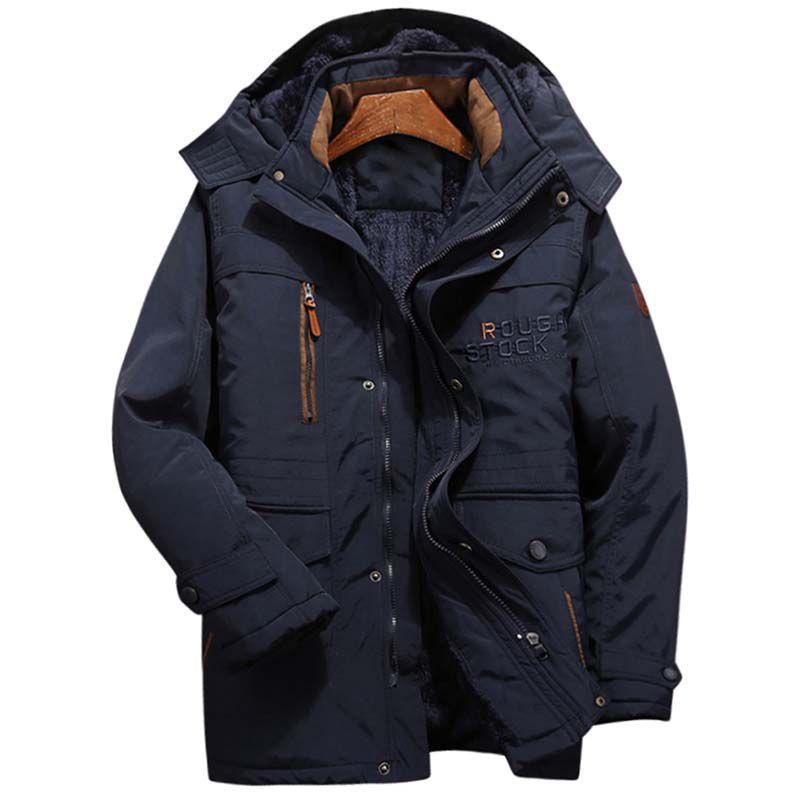 

Зимняя мужская теплая толстая куртка с капюшоном на меховой подкладке, на молнии, куртка-бомбер, военная парка NavyBlue,XL
