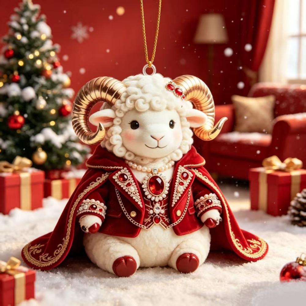 2D Flacher Ziegenanhänger Glänzendes Tier Hängende Dekoration Weihnachtsbaumschmuck