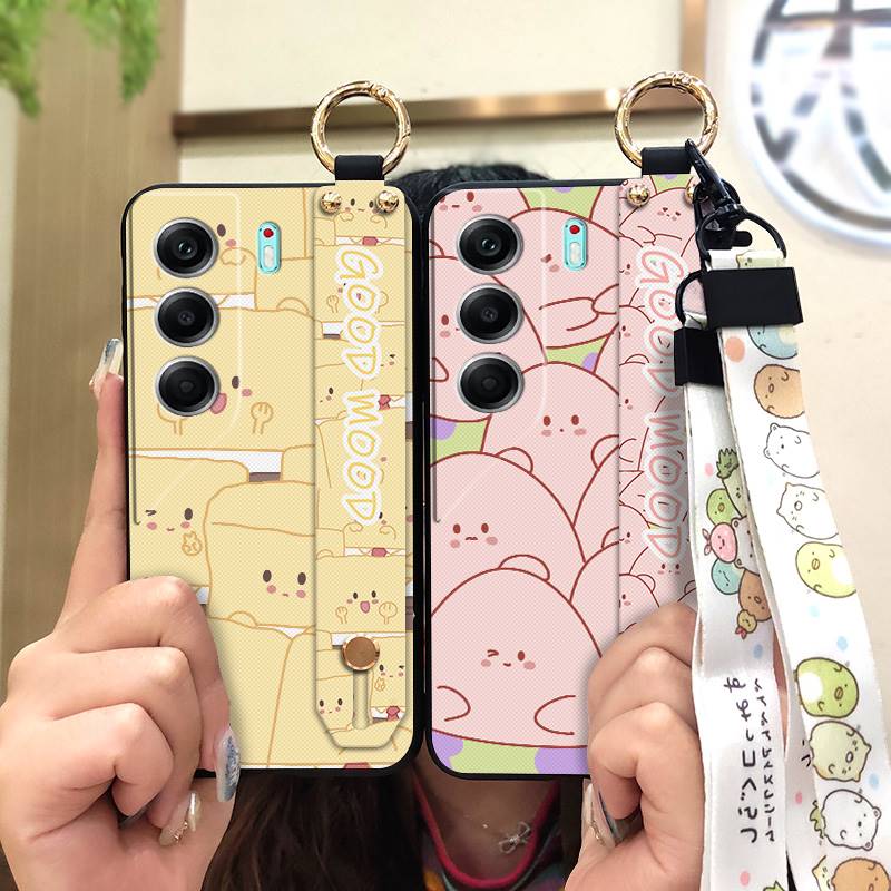 Shockproof Lanyard Phone Case For Tecno Camon40 4G/CM5 Wrist Strap Waterproof Silicone Wristband Cartoon Phone Holder