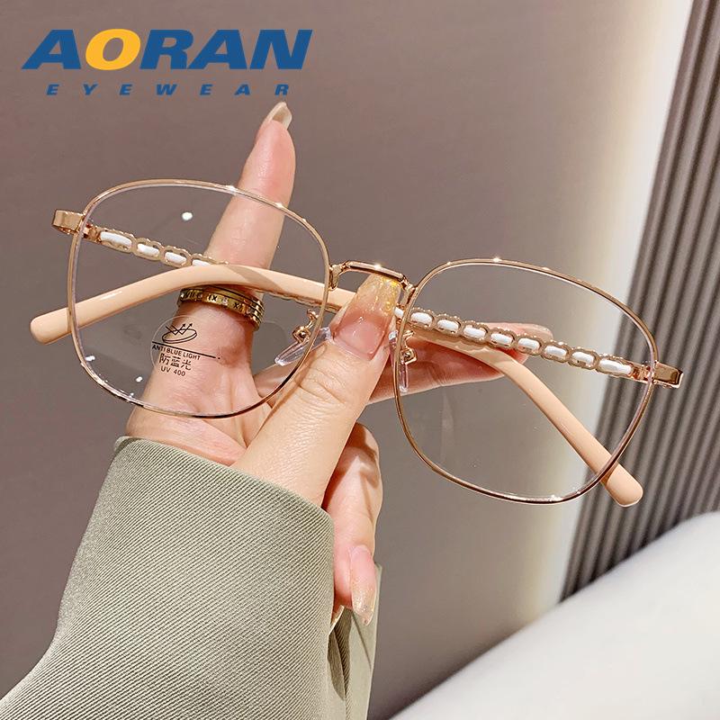 Trendy Women's Anti-Blue Light Metal Frame Glasses - Large, Fashionable, Plain Face Style