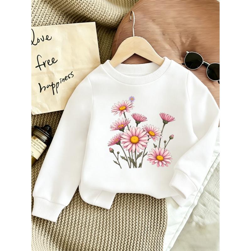 European sizes Cute Floral Print Kids' Lightweight Round Neck Sweatshirt, Comfortable Outdoor Wear Choice for 0-3 Year Old Kids