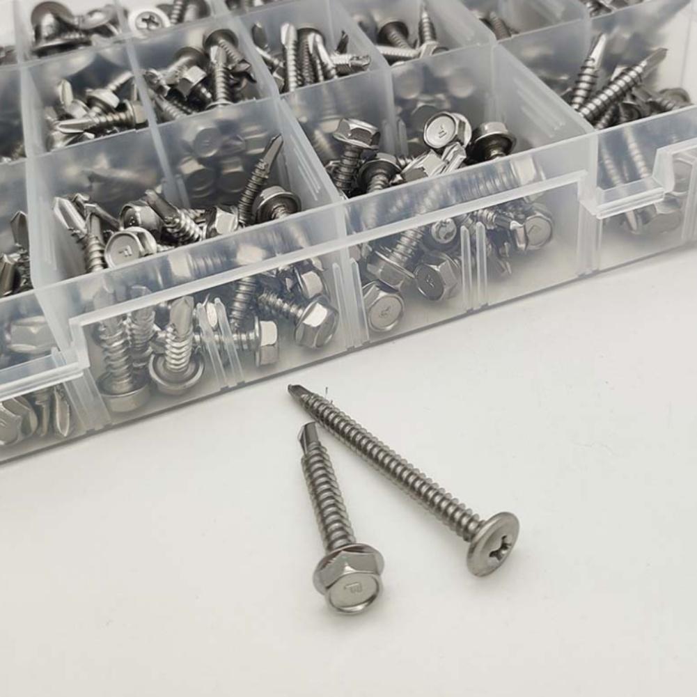 420pcs 410 Stainless Steel Hexagon + Round Head Cross Screws With Washer For Home Appliances, Furniture, DIY Supplies Parts