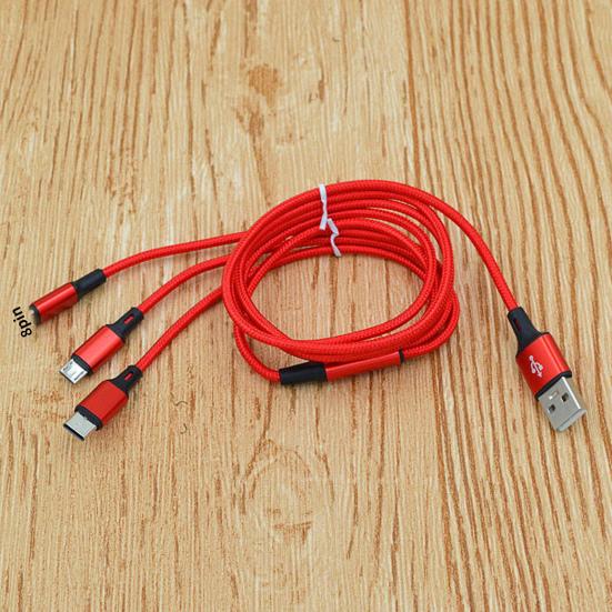 Charging Cable Three-in-One Fast Charge Nylon Braided 2A 8Pin Type-C Micro USB Charging Cord Mobile Phone Wire for Home