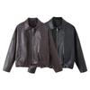 Cross-border European and American women's fashion 2026 trending American vintage leather jackets with belts and long-sleeve jackets