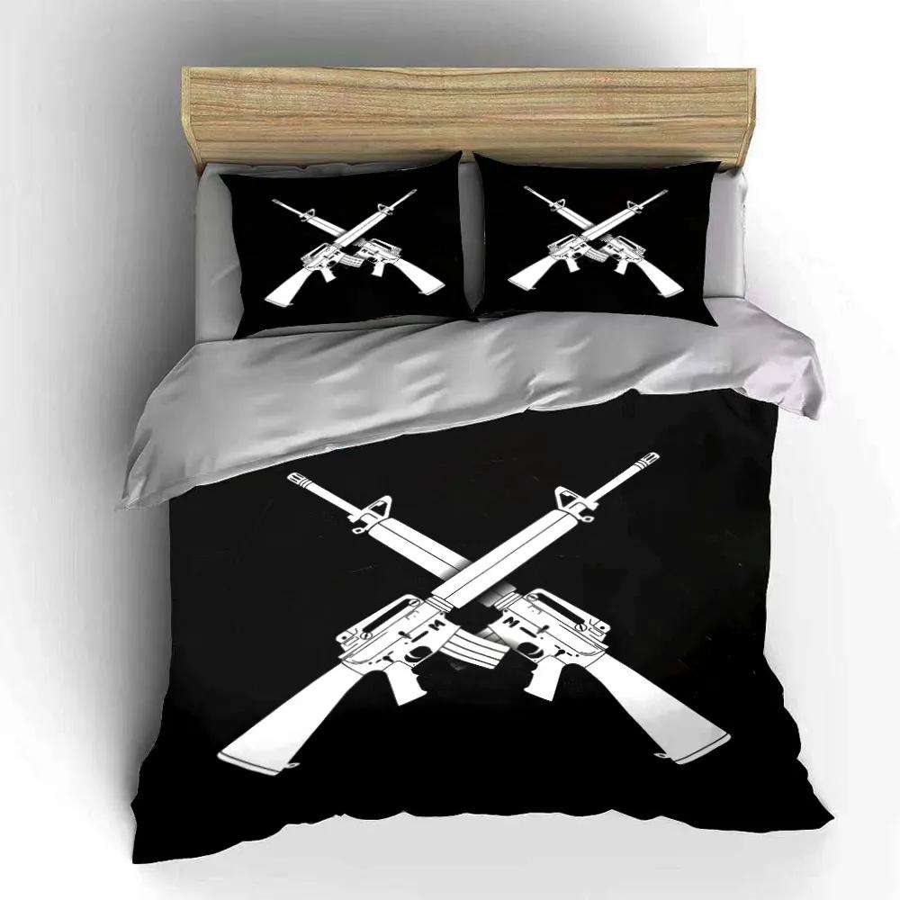 "Rifle Silhouette Theme Art 3PC" Multiple sizes kid's and adults' bedroom Exquisite 3PC bedding set gift