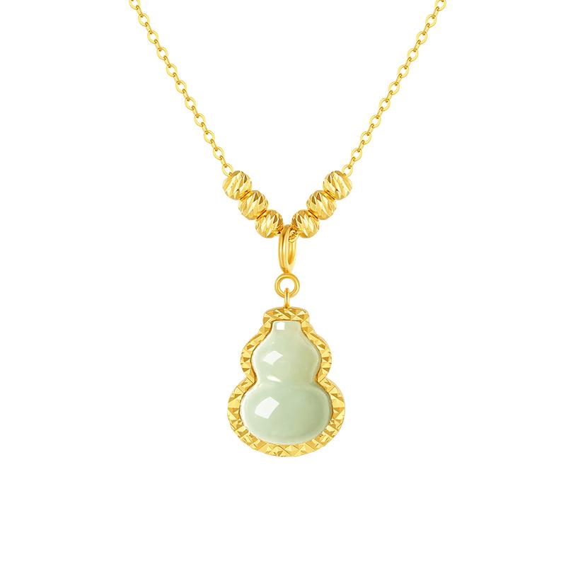 Chow Tai Seng Sterling Silver Hetian Jade Gourd Necklace for Women