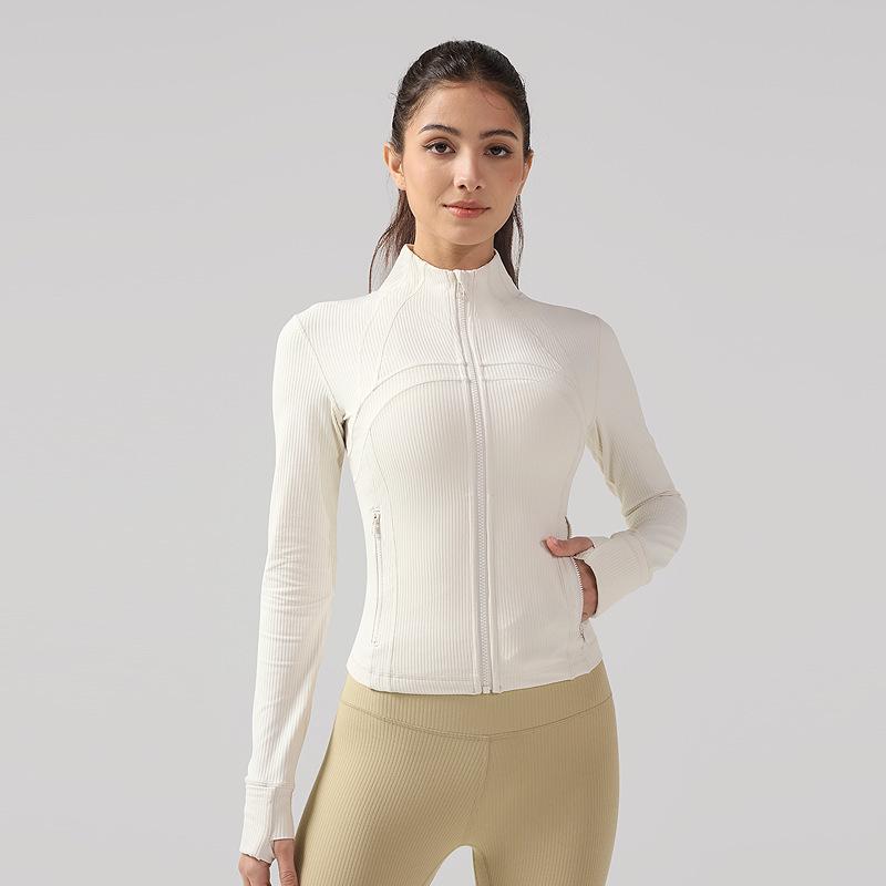 

Жіноча ребриста куртка для йоги Lulu - Універсальний, вологовідвідний, швидковисихаючий спортивний топ зі стійкою та блискавкою. S