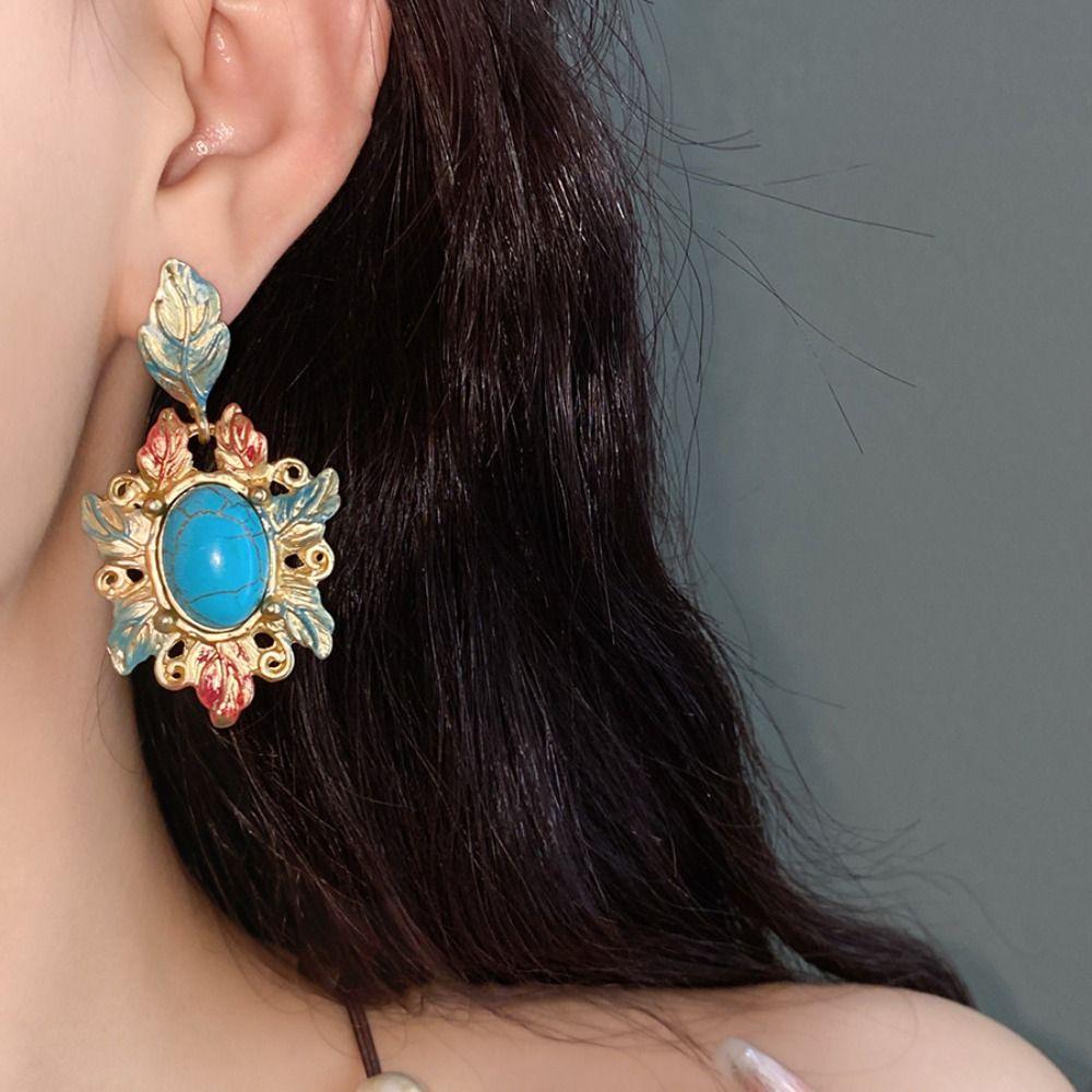 Sweet Oil Drop Flower Ear Studs Baroque Korean Style Earrings Enamel Flower Earrings  Jewelry
