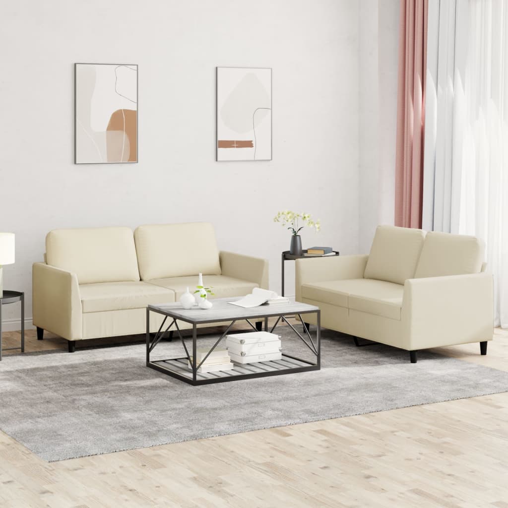 Vidaxl 2-Osobowa Sofa Z Poduszkami, Kremowa, Sztuczna Skóra