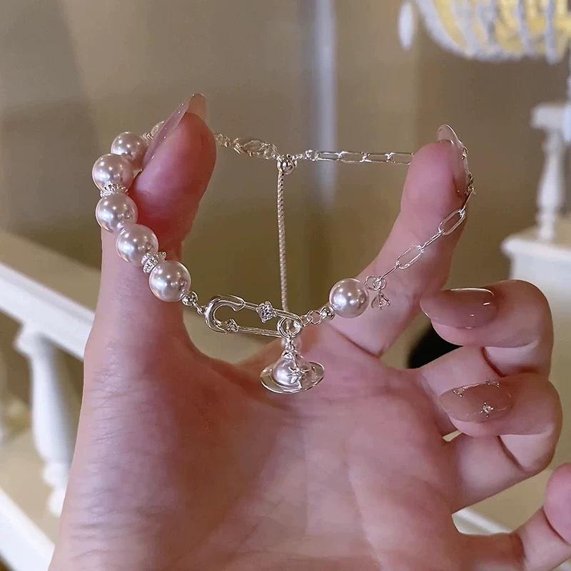 Manta rose beaded pin Saturn bracelet French retro elegant temperament bracelet light luxury high-end jewelry women