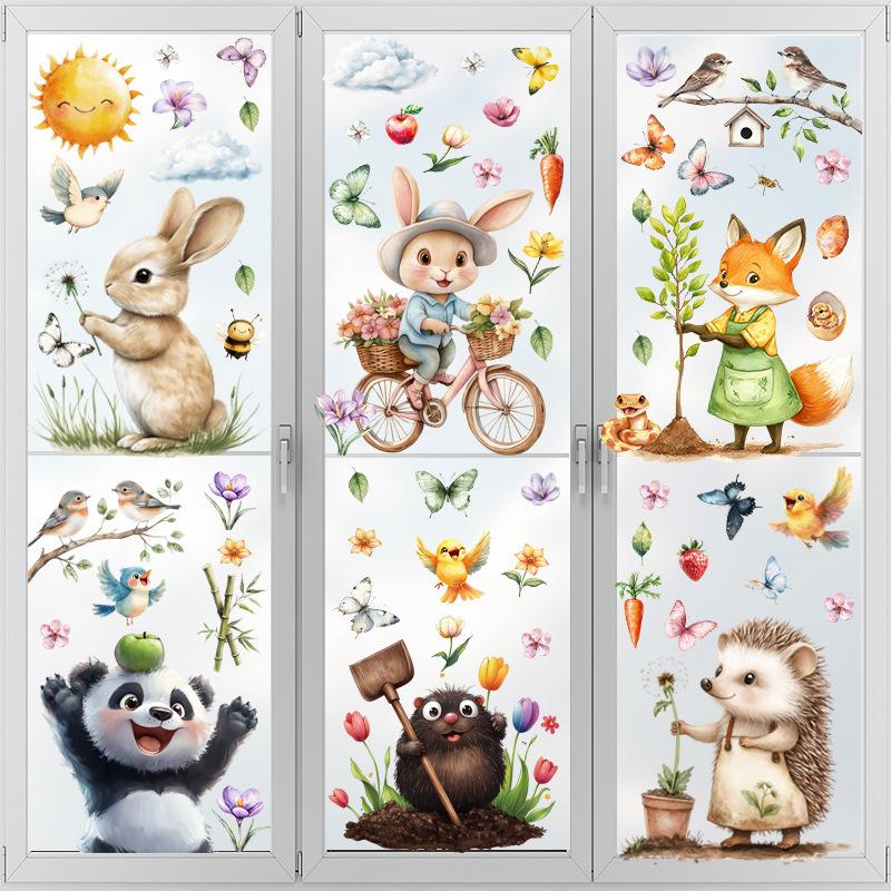 Static Cling Window Stickers Cartoon Panda Butterfly for Home Bedroom Window Wall Decor PVC Glass Decals