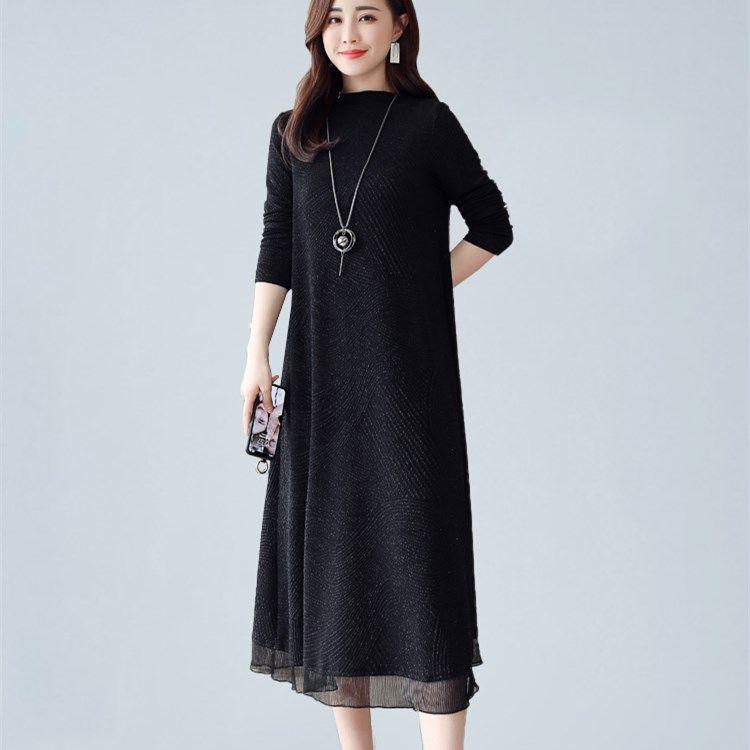 

Mom s Loose Fit Dress: Spring/Autumn Long Sleeve Plus Size Mid-Length Slimming Dress 4XL (Recommended 152-165 jin)