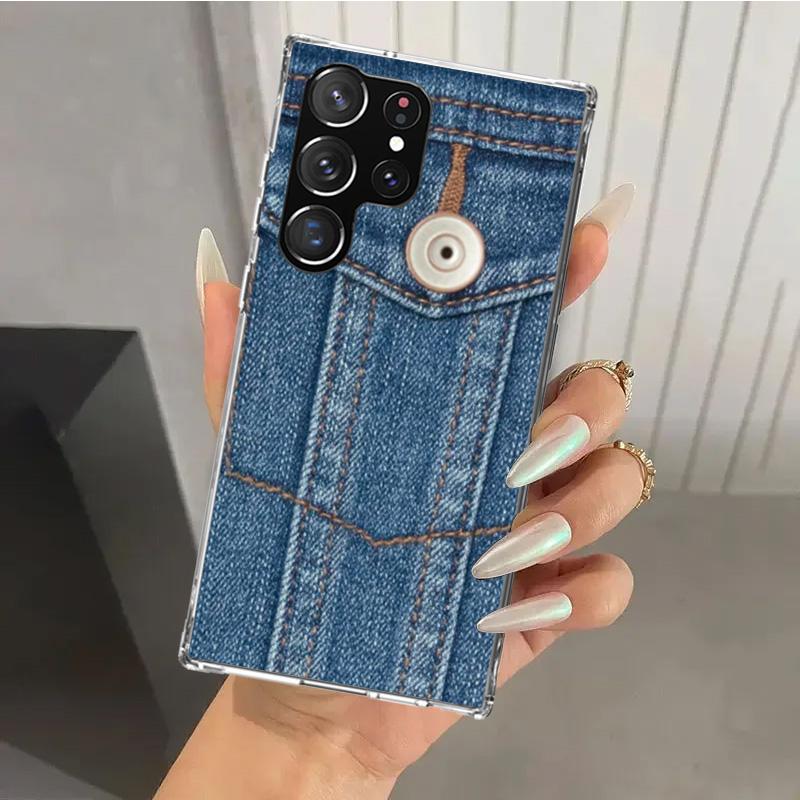 Jeans Cowboy Denim Printed Phone Case for Samsung Galaxy S26 S24 S23 Ultra S25 Edge S22 S21 Plus S20 FE + Soft Print Shell Funda