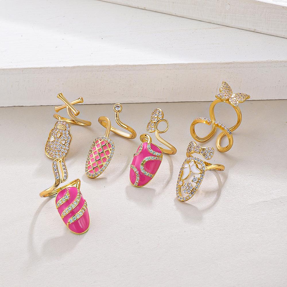 Niche Creative Zircon Oval Alloy Nail Ring For Women Micro-Inlaid Exquisite Personality Trend Jewelry