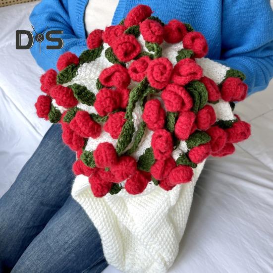Crochet Flower Blanket Handmade Rose Bouquet Blanket Lily of The Valley Crocheted Bouquet Throw Blanket for Sofa Bed Couch Home Decor