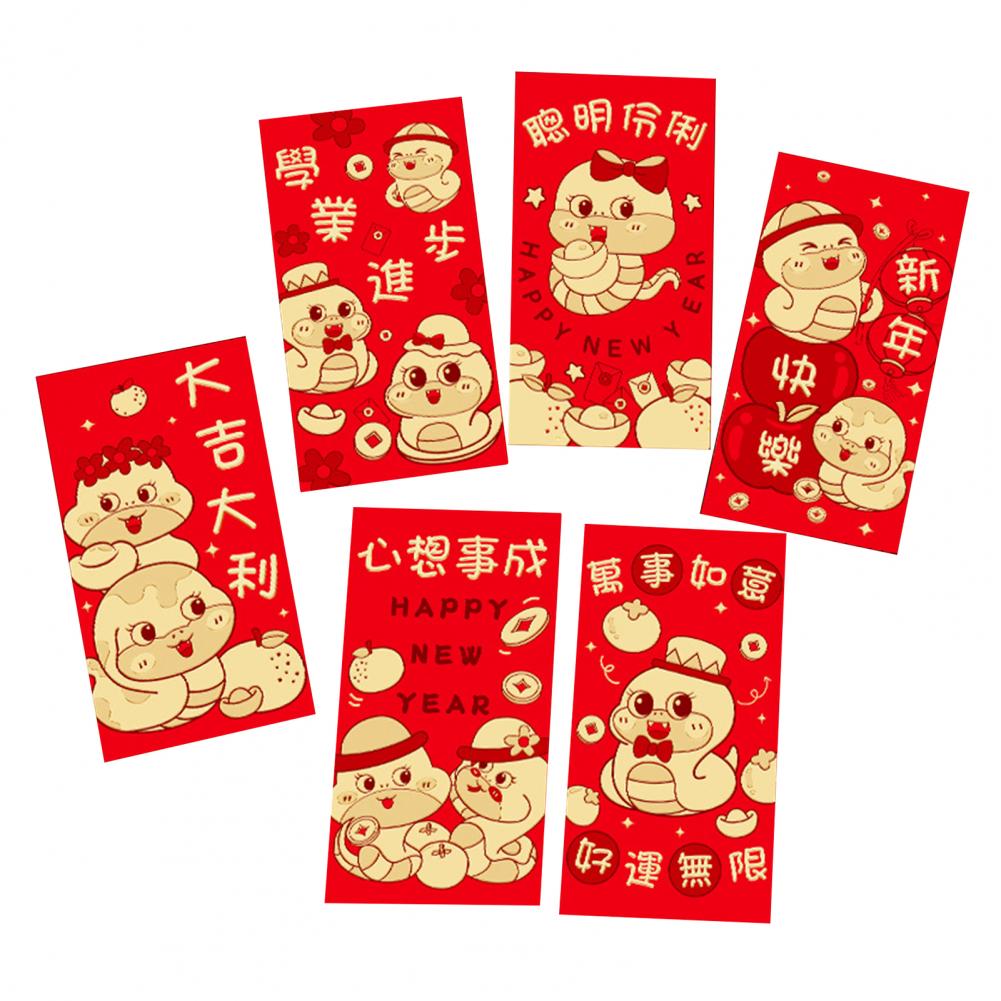 

6 Pcs Red Envelopes 2025 Chinese New Year Red Packets Snake Theme Lucky Money Packets Spring Festival Celebration Party Supplies