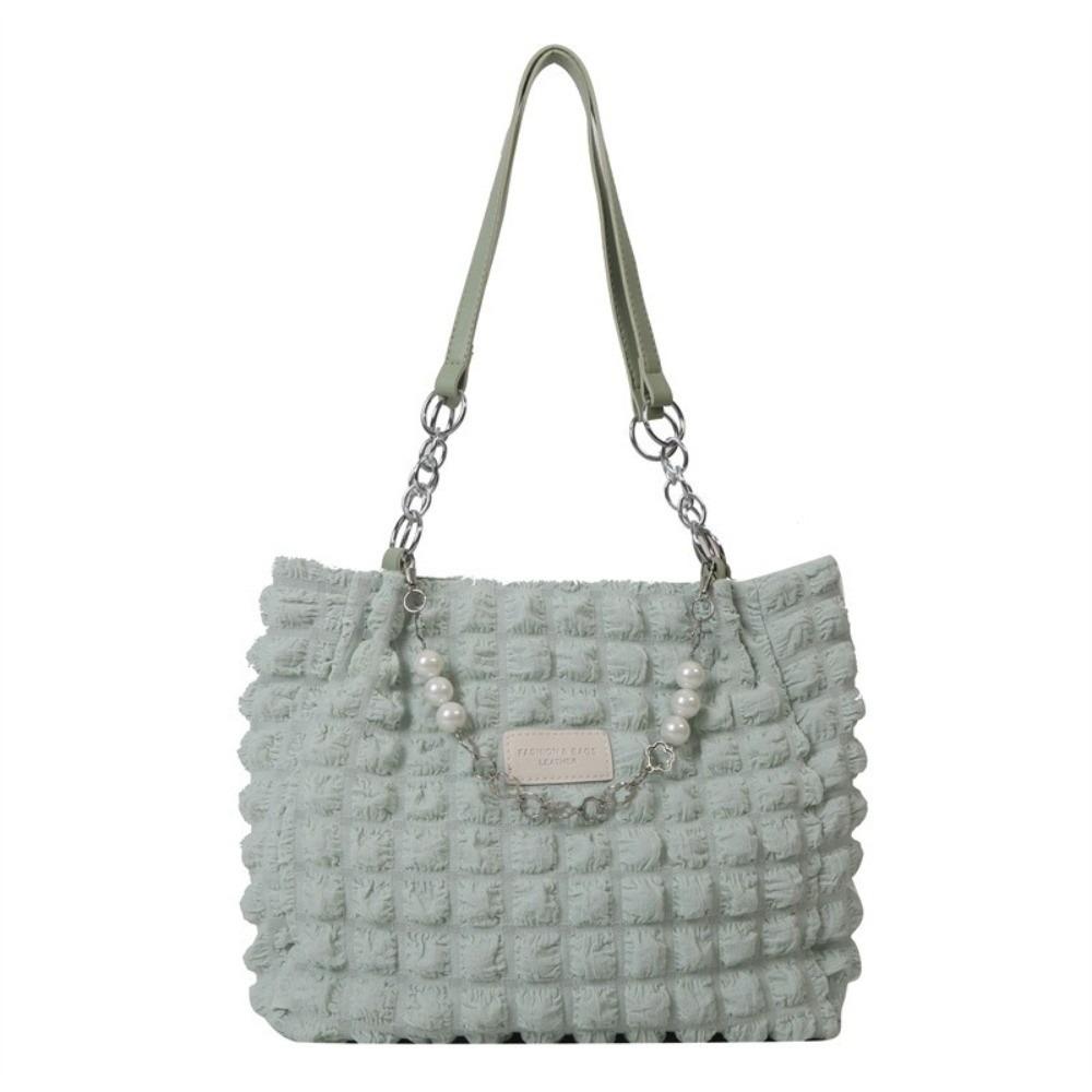 Korean Style Plaid Handbag Beaded Bubble Cloud Bag Fashion Pleated Tote Bag  Girls