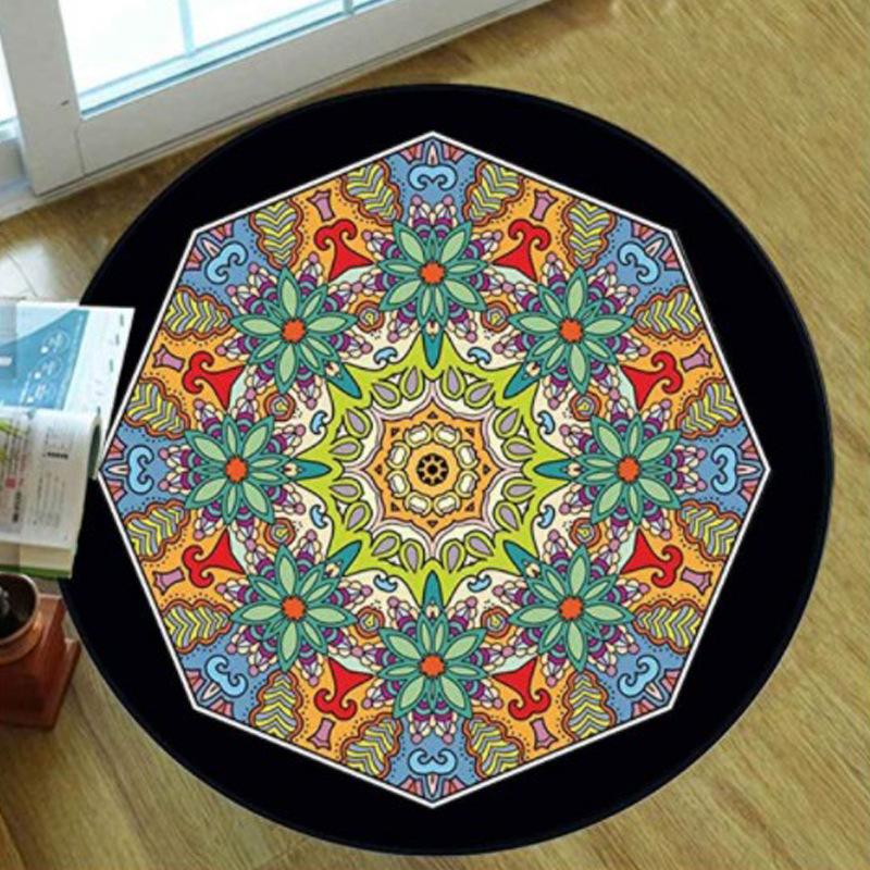 Runder Teppich im ethnischen Stil im Vintage-Mandala-Stil für den Balkon, Hängekorb, Wohnzimmer, dekorative Fußmatten, rutschfester Teppich, Spielstuhlmatte