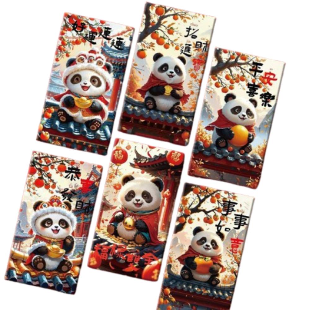 6pcs Chinese Style New Year Red Envelopes Cartoon Panda Red Packet  Celebration Party