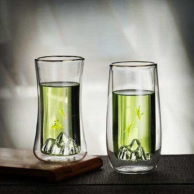 Caneca de Chá Transparente Japonesa de Parede Dupla com Vista para Montanha Vidro de Alto Borossilicato Copo para Chá Verde Kung Fu Caneca para Leite Cerveja Cocktail Vinho