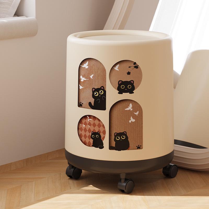 Retro Style High-End Trash Can with Wheels - Large Capacity for Living Room & Bathroom