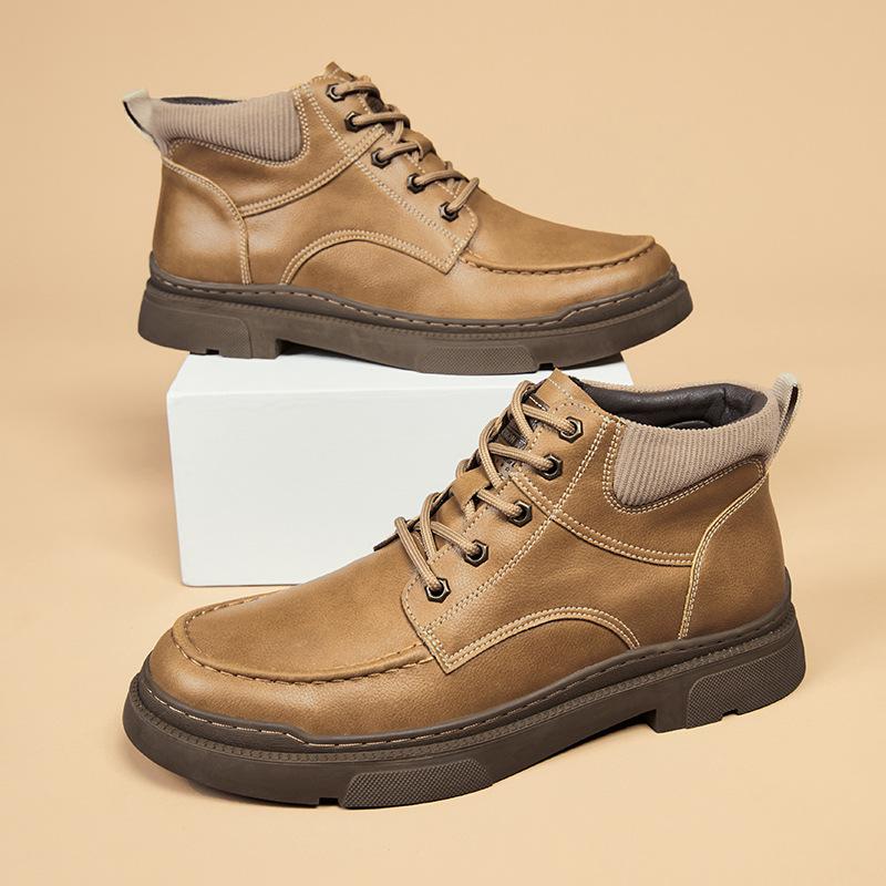 

Leather platform Martin boots men s 2025 fashion versatile tooling boots outdoor sports desert leathershoes 38 светло-коричневого