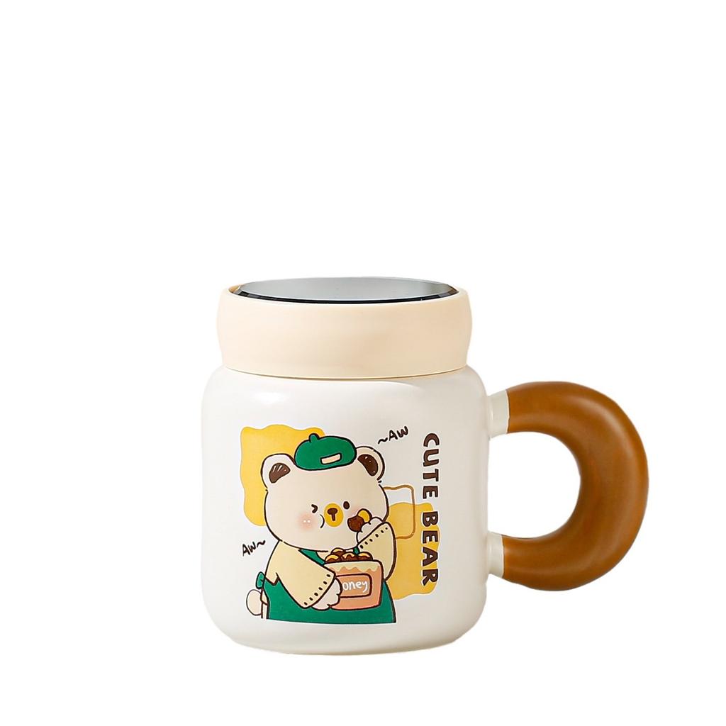 Mirror Covered Ceramic Cup Cartoon Bear Mug Household Set Water Cup High Value Gift Cup Large Capacity
