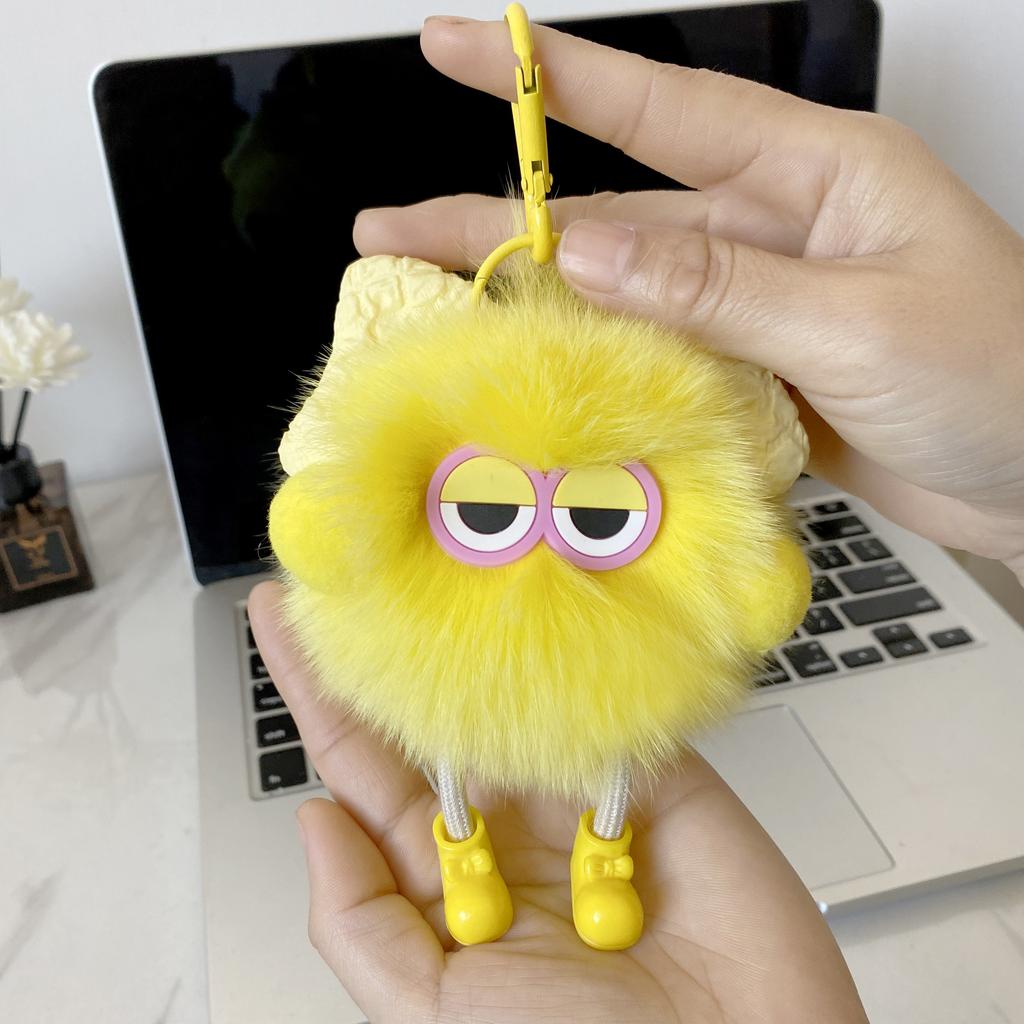 Cute Plush Key Chain Kawaii Coal Ball Pendant Ring Backpack Pendant Decor Fluffy Fur Keychain for Bags Doll Toy Key Car Rings
