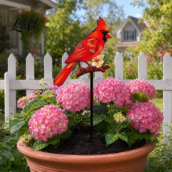 Ground Stake Metal Bird Garden Decor Weather Resistant Printed Flat Yard Art Ornament Rustproof Planter Durable Outdoor Lawn Decor Pot Insert